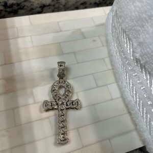 Gold and Silver Ankh Cuban Link Cross Pendant